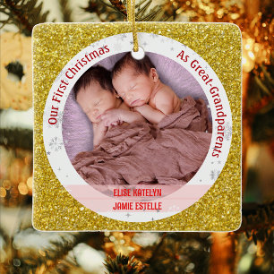 Ornement En Céramique Twin Baby Girls 1st Xmas Great-Grand-parents Photo