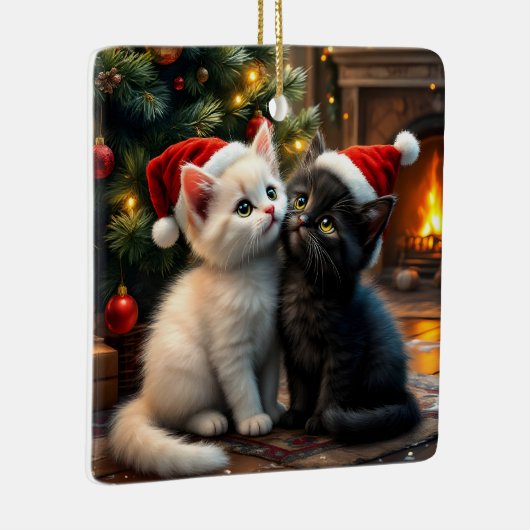 Ornement En Céramique Two cute Christmas kitten with Santa hats (Droite)