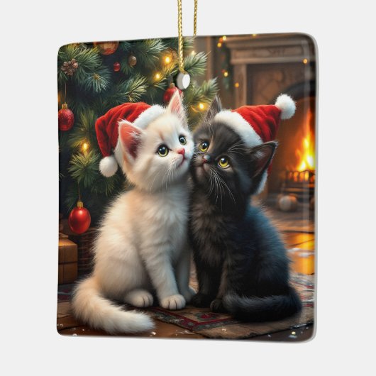 Ornement En Céramique Two cute Christmas kitten with Santa hats (Gauche)