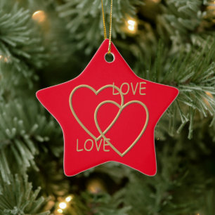 Ornement En Céramique Two golden loving hearts
