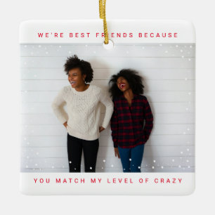 Ornement En Céramique Two Photo Bold Red Best Friend Snowfall Holiday