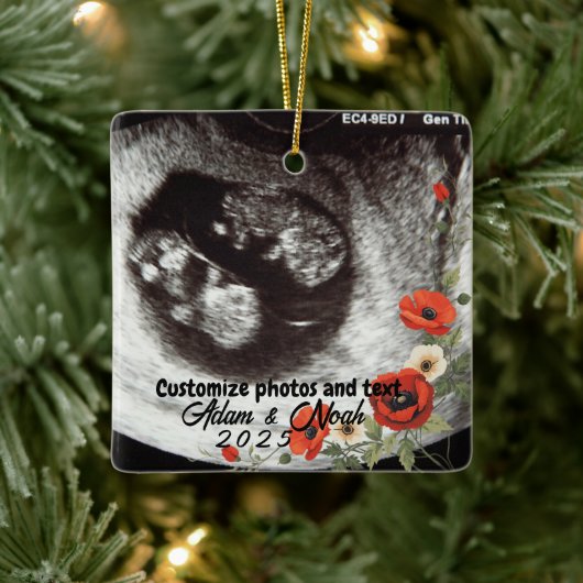 Ornement En Céramique Two Photo Custom Text Red Poppies Free Palestine (Arbre)