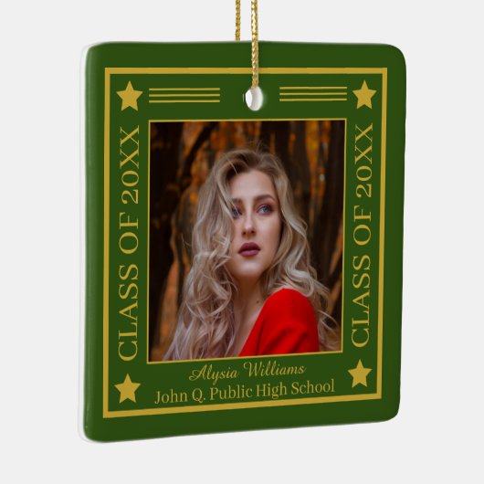 Ornement En Céramique Two Photo Green | Gold Class of 2023 Graduation (Droite)