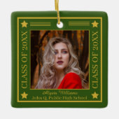 Ornement En Céramique Two Photo Green | Gold Class of 2023 Graduation (Devant)