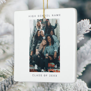 Ornement En Céramique Two Photo Minimalist Snowfall School College