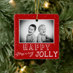 Ornement En Céramique Typographie de Noël Rouge Blanc Joyeux Merry Photo