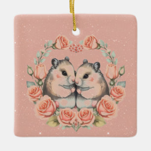 Ornement En Céramique Un couple de souris dans une couronne de Rose Vale