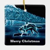 Ornement En Céramique Un Loup Sur Neige (Devant)