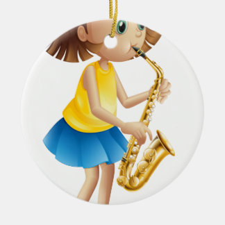 Ornement En Céramique Une jeune dame jouant avec le saxophone