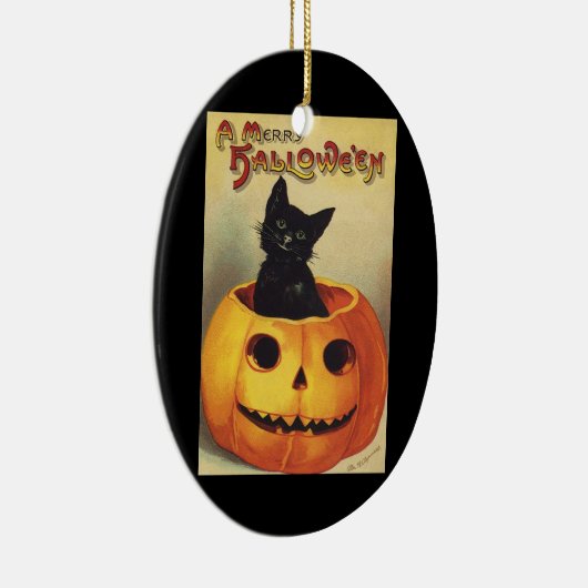 Ornement En Céramique Une joyeuse Halloween par Ellen Clapsaddle, Chat V (Droite)