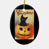 Ornement En Céramique Une joyeuse Halloween par Ellen Clapsaddle, Chat V (Devant)