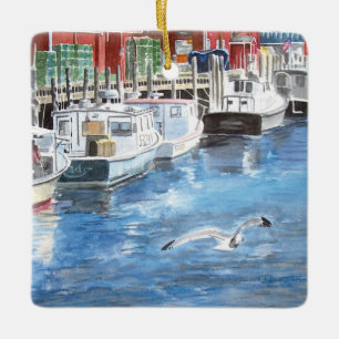 Ornement En Céramique Union Wharf Portland, Aquarelle du Maine