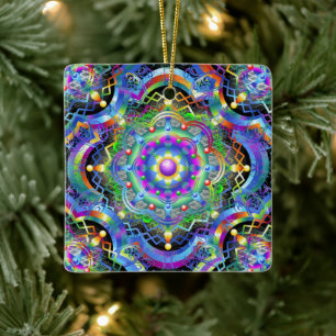 Ornement En Céramique Univers Mandala Couleurs Psychédéliques