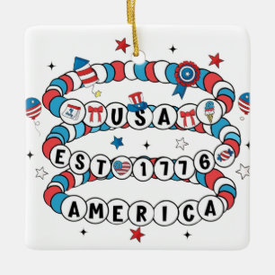 Ornement En Céramique USA EST 1776 Beaded America Design