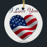 Ornement En Céramique USA Flag Heart Je t'aime<br><div class="desc">Vous regardez The Lee Hiller Designs Collection of Home and Office Decor, Apparel, Gifts and Objets de collection. Les designs incluent Lee Hiller Photography et Mixed Media Art numérique Collection. Vous pouvez voir sa photographie de Nature sur http://HikeOurPlanet.com/ et suivre son blog randonnée dans le Parc National des Sources Hot...</div>