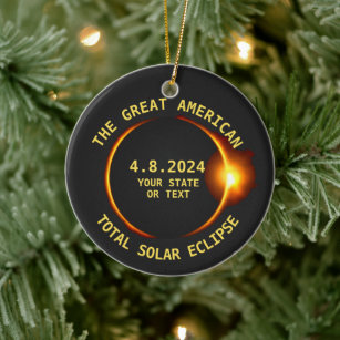 Ornement En Céramique USA Total Solar Eclipse 4.8.24 Texte personnalisé