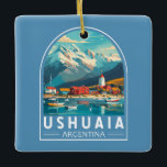 Ornement En Céramique Ushuaia Argentina Travel Art Vintage<br><div class="desc">Ushuaia rétro design de voyage vectoriel. C'est une ville balnéaire en Argentine. Il est situé sur l'archipel de la Terre de Feu,  la pointe la plus méridionale d'Amérique du Sud,  surnommée la "Fin du monde".</div>