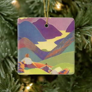 Ornement En Céramique Vacances familiales vintage, pique-nique dans les 