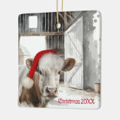 Ornement En Céramique Vache de Noël Hereford dans la grange (Gauche)