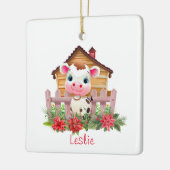 Ornement En Céramique Vache mignonne dans une grange Noël Nom personnali (Gauche)