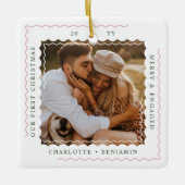 Ornement En Céramique Vague minimale moderne Premier Noël Engagé Photo (Devant)