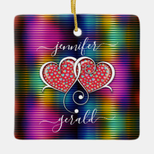 Ornement En Céramique Valentine Élégant Coeurs Interverrouillés Design