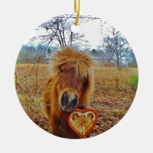 Ornement En Céramique Valentine Heart Miniature Brown Horse