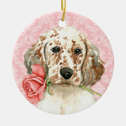 Ornement En Céramique Valentine Rose Anglais Setter (Devant)