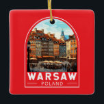Ornement En Céramique Varsovie Pologne Travel Art Vintage<br><div class="desc">Conception de déplacement vectoriel rétro de Varsovie. C'est un mélange captivant de styles architecturaux,  de la charmante Vieille Ville au Palais de la Culture et de la Science.</div>