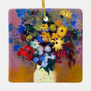 Ornement En Céramique Vase blanc avec fleurs Odilon Redon