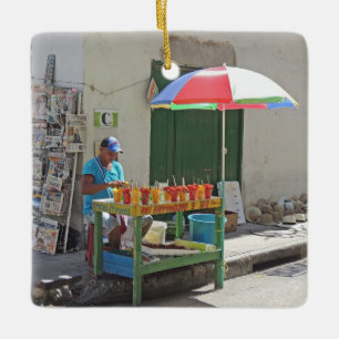 Ornement En Céramique Vendeur de fruit de trottoir à Carthagène Colomb