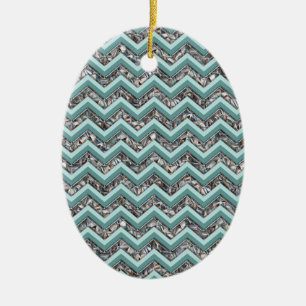 Ornement En Céramique Verre coupé foncé et Zigzag Turquoise