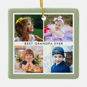 Ornement En Céramique Vert sauge Meilleur Grand-Père Noël 4 Photo Noël