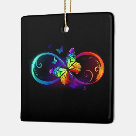 Ornement En Céramique Vibrant infinity with rainbow butterfly on black (Gauche)