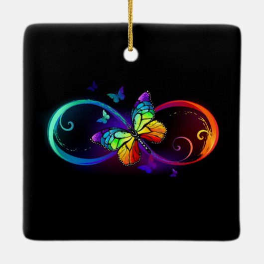 Ornement En Céramique Vibrant infinity with rainbow butterfly on black (Dos)