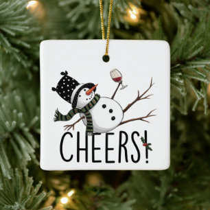 Ornement En Céramique Vin de bonhomme de neige Noël Drôle de boisson vin