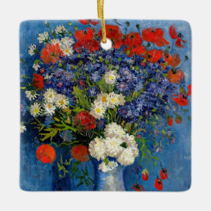 Ornement En Céramique Vincent van Gogh - Vase avec des Bleuets & Coqueli