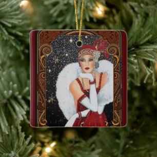 Ornement En Céramique Vintage Art déco femme Noël