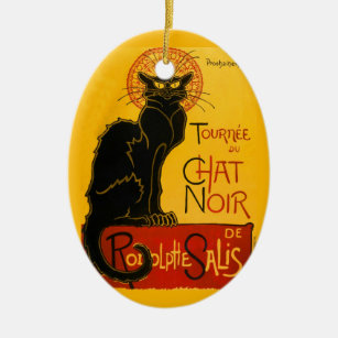 Ornement En Céramique Vintage Black Cat Art Nouveau Chat Noir Steinlen