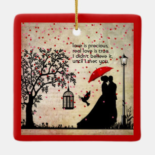 Ornement En Céramique Vintage Elegant Beige & Black Poetry Valentines