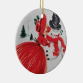 Ornement En Céramique Vintage Embrasser Un Snowman (Droite)