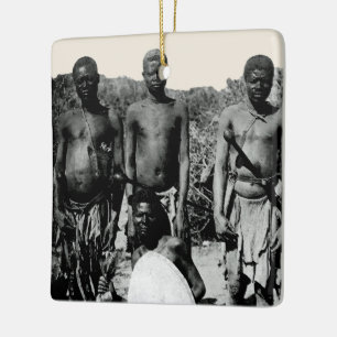 Ornement En Céramique Vintage Faces of Africa Watercolor Black and White