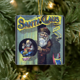 Ornement En Céramique Vintage Noël, le Père Noël et son livre d'ouvrages