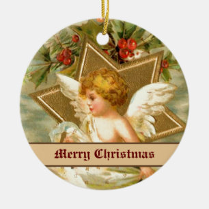 Ornement En Céramique Vintage petit mignon ange de Noël et étoile