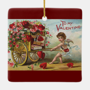 Ornement En Céramique Vintage Saint-Valentin Ange, Chariot de Cœurs d'Am