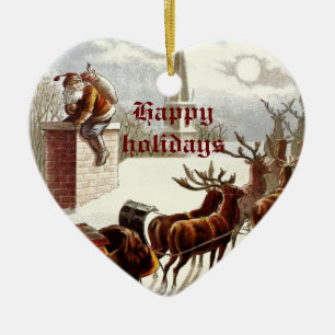 Ornement En Céramique Vintage Santa Claus Reindeer