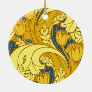 Ornement En Céramique Vintage Tulip Blue Gold Motif
