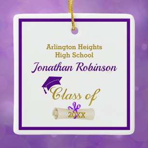 Ornement en céramique violet Casquette et diplôme