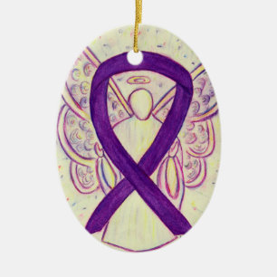 Ornement En Céramique Violet Sensibilisation Ruban Angel Pendentif Ornem