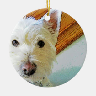 Ornement En Céramique Visage de chien de Westie, vous regardant
